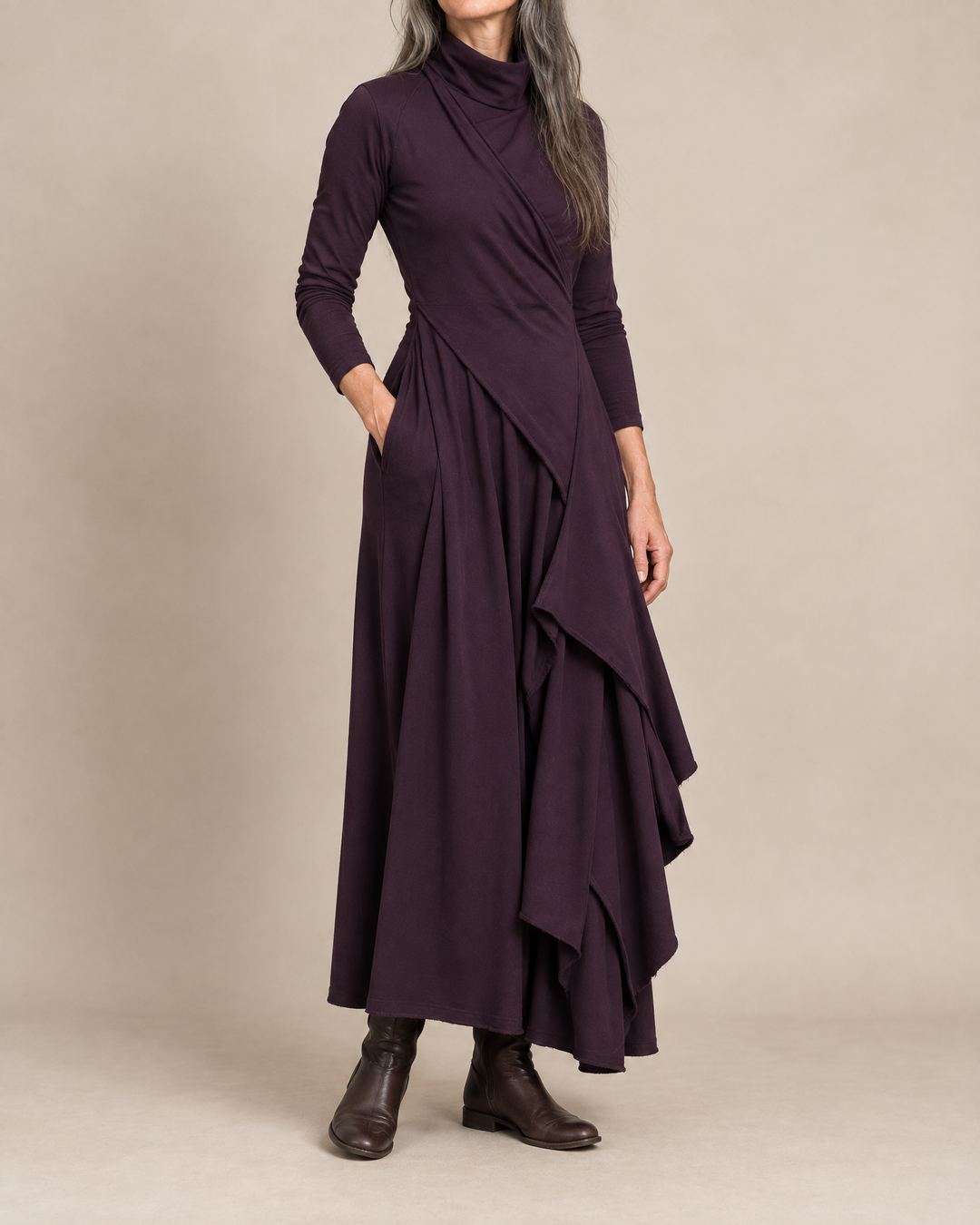 Women's Draped Turtleneck Maxi Dress