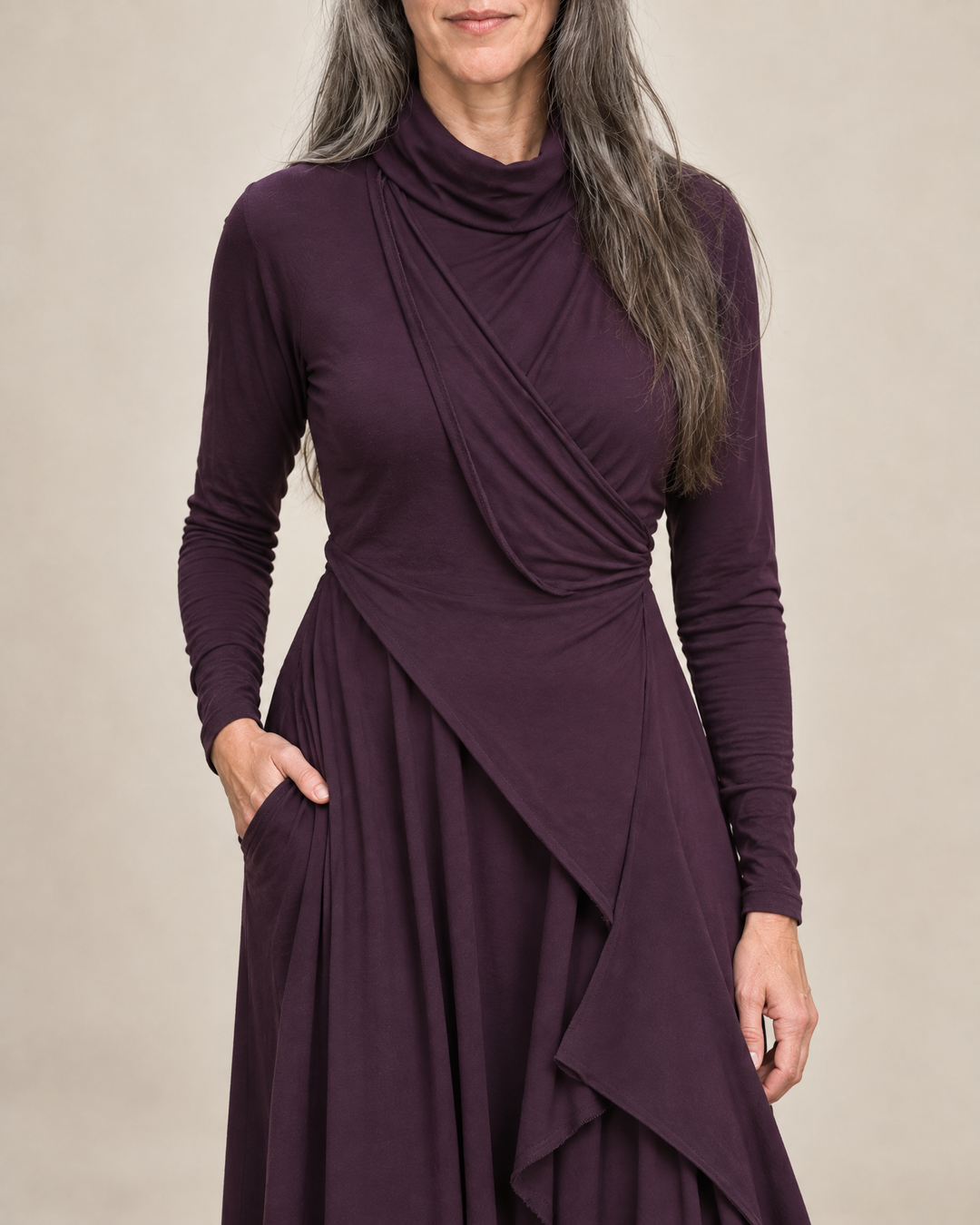 Women's Draped Turtleneck Maxi Dress
