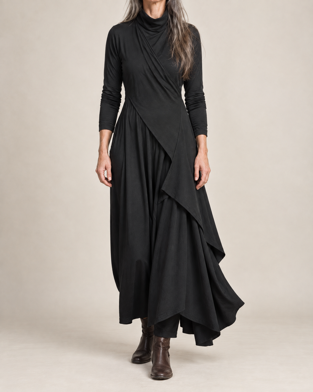 Women's Draped Turtleneck Maxi Dress