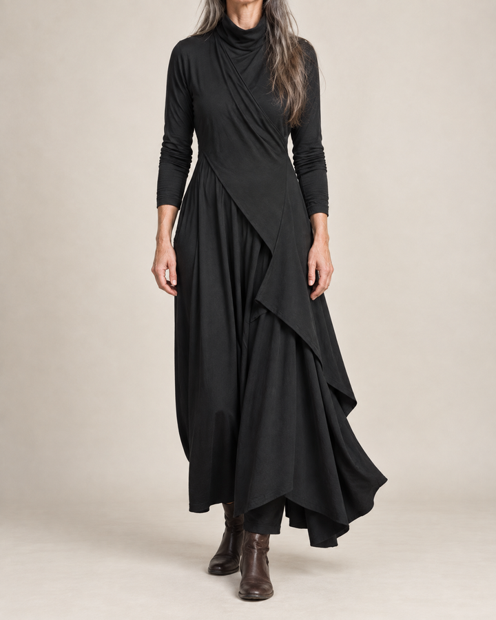 Women's Draped Turtleneck Maxi Dress