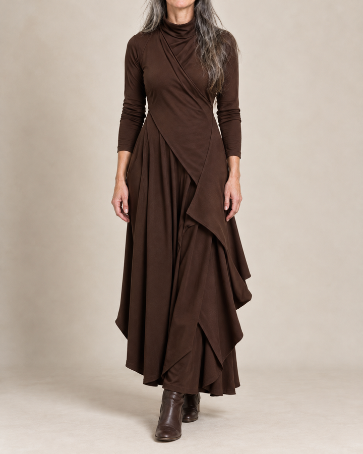 Women's Draped Turtleneck Maxi Dress