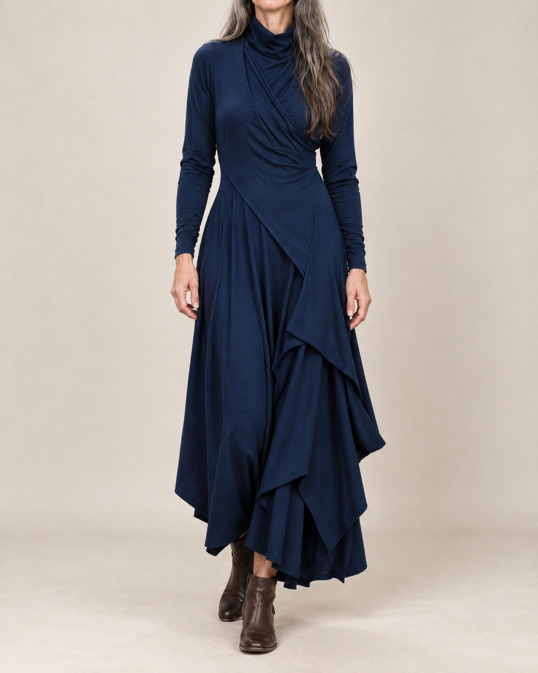Women's Draped Turtleneck Maxi Dress