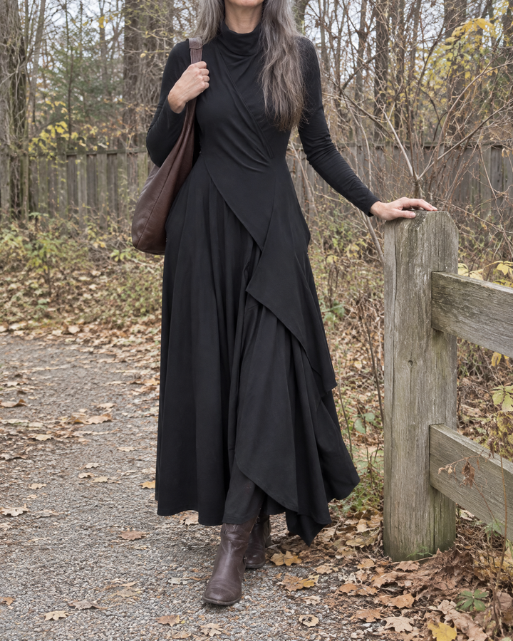 Women's Draped Turtleneck Maxi Dress