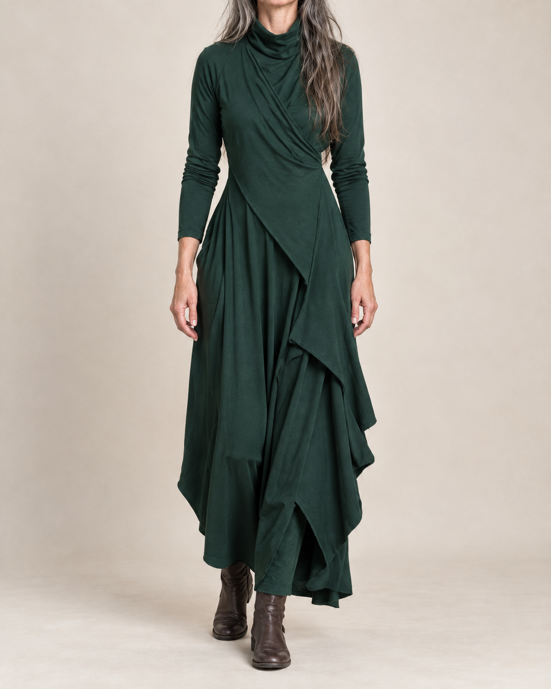 Women's Draped Turtleneck Maxi Dress