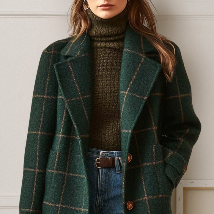 Long Plaid Tweed Coat