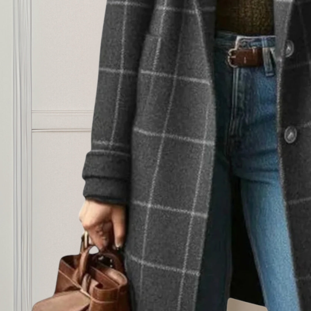 Long Plaid Tweed Coat