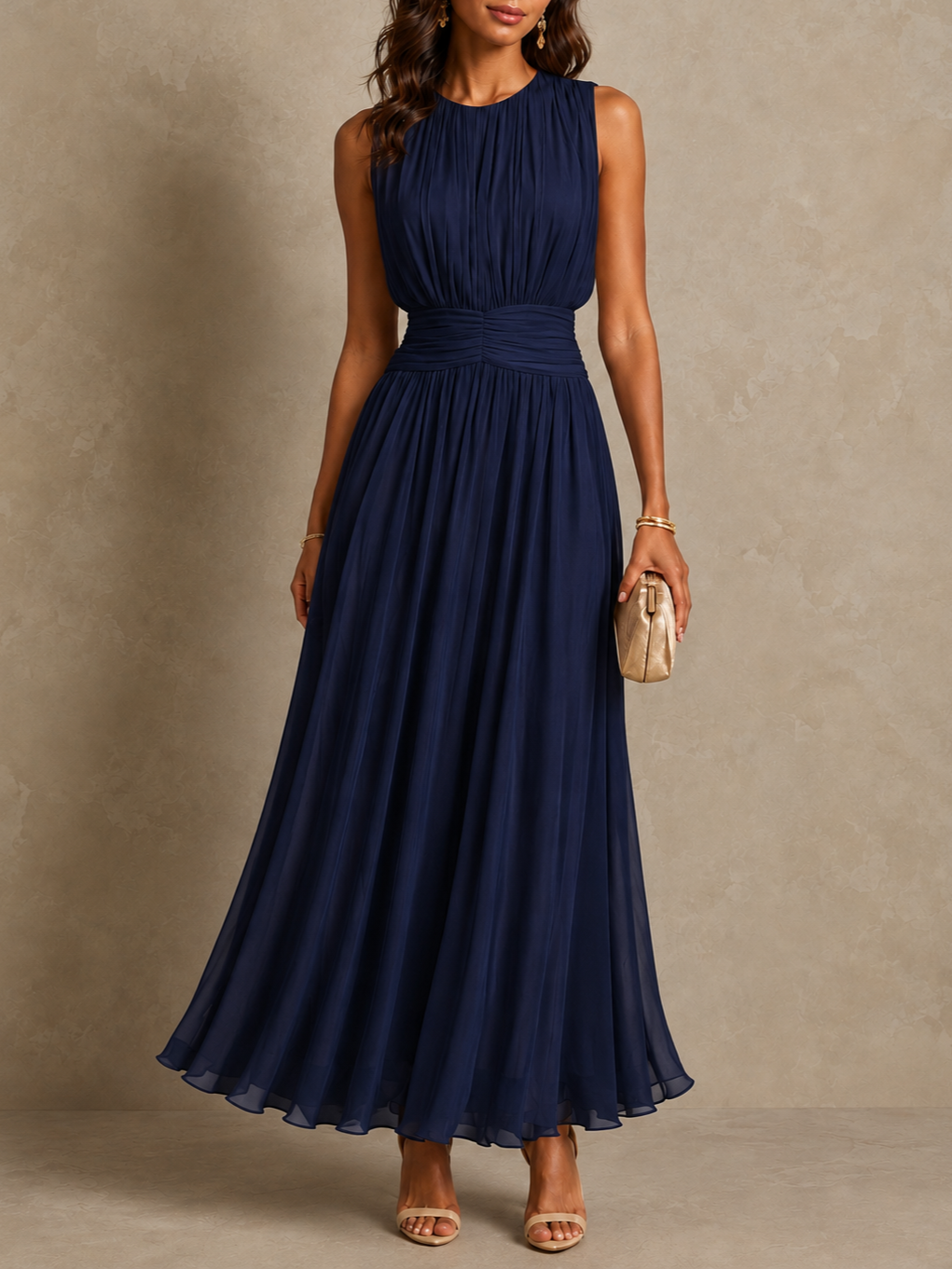 Jolene™ Ruched Waist Sleeveless Maxi Dress