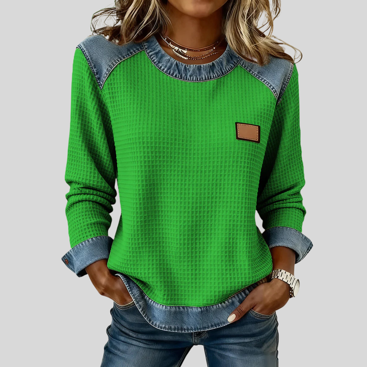 KARA | Waffle sweatshirt with patchwork trim