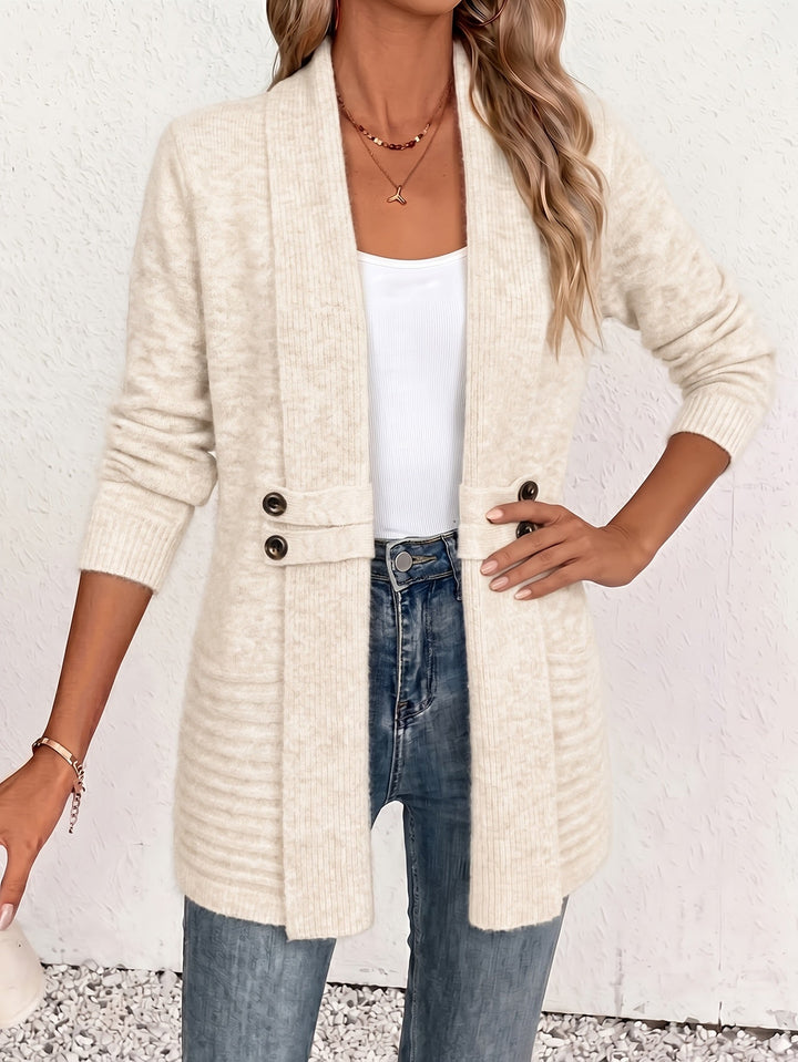 Women's Elegant Open-Front Cardigan with Seamed Waist