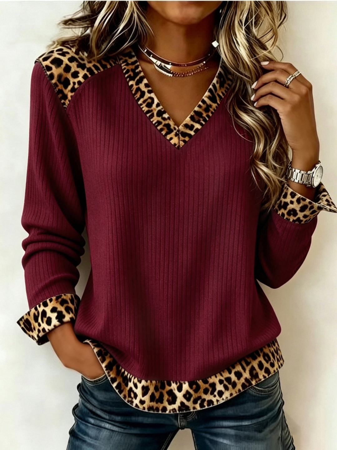 Lillian™ | Animal-Trimmed V-Neck Top