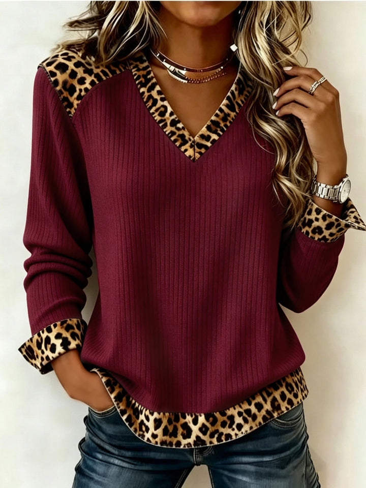 Lillian™ | Animal-Trimmed V-Neck Top