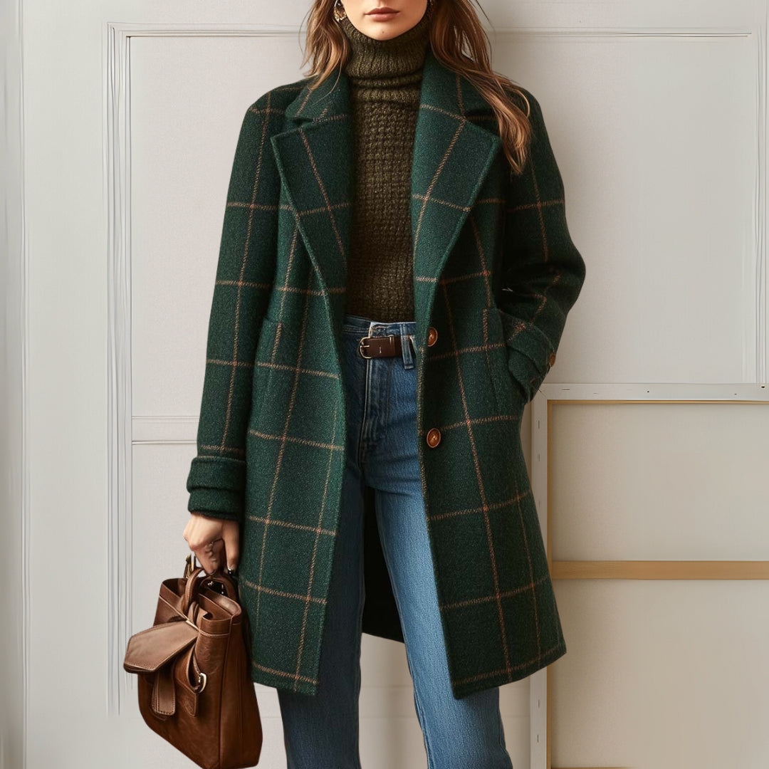 Long Plaid Tweed Coat