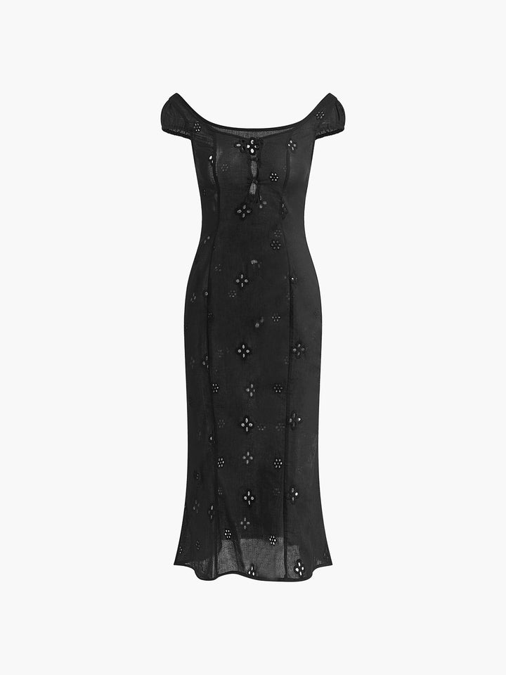 Semi-Sheer Cotton Keyhole Neckline Midi Dress