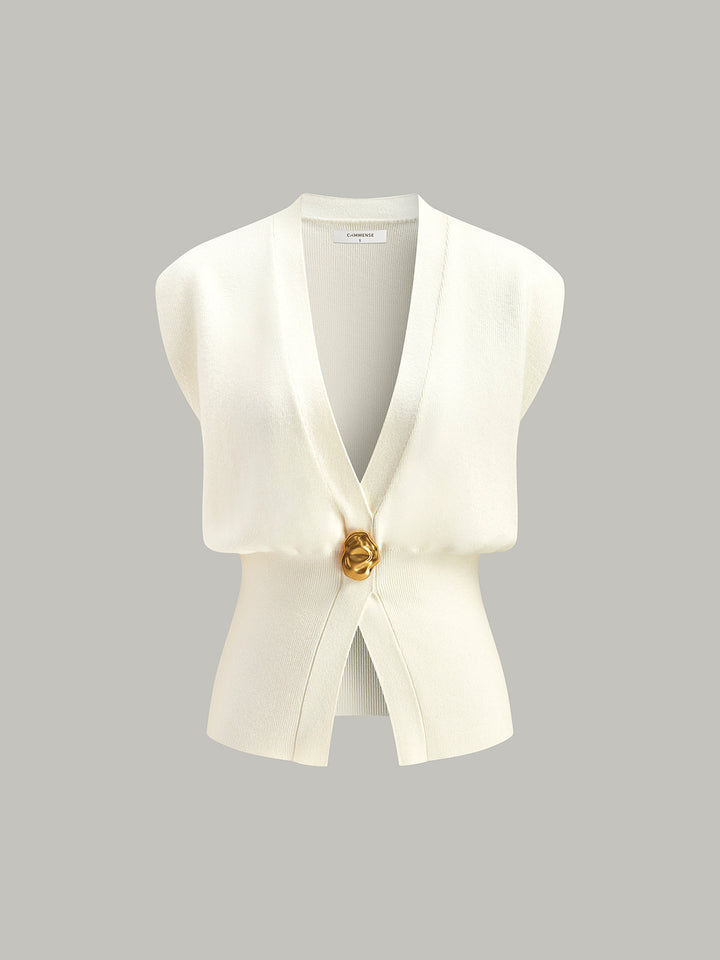 V-Neck Buttoned Detail Sweater Vest