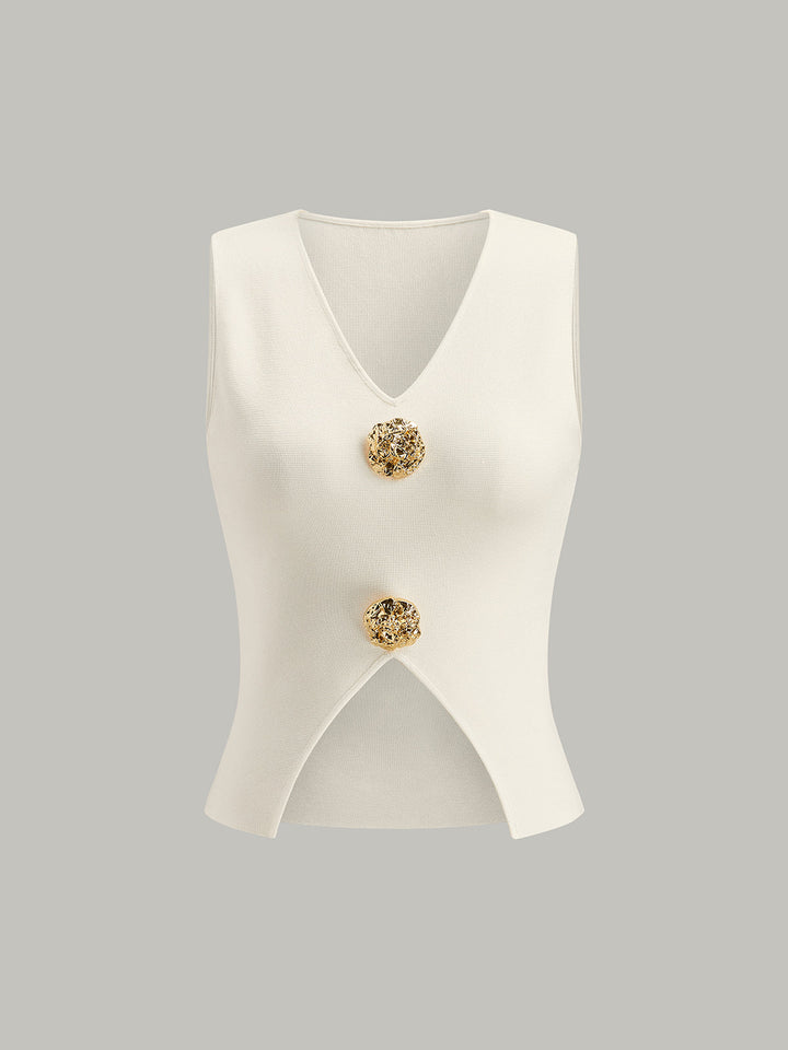 Metal Detail V-Neck Spilt Sweater Vest