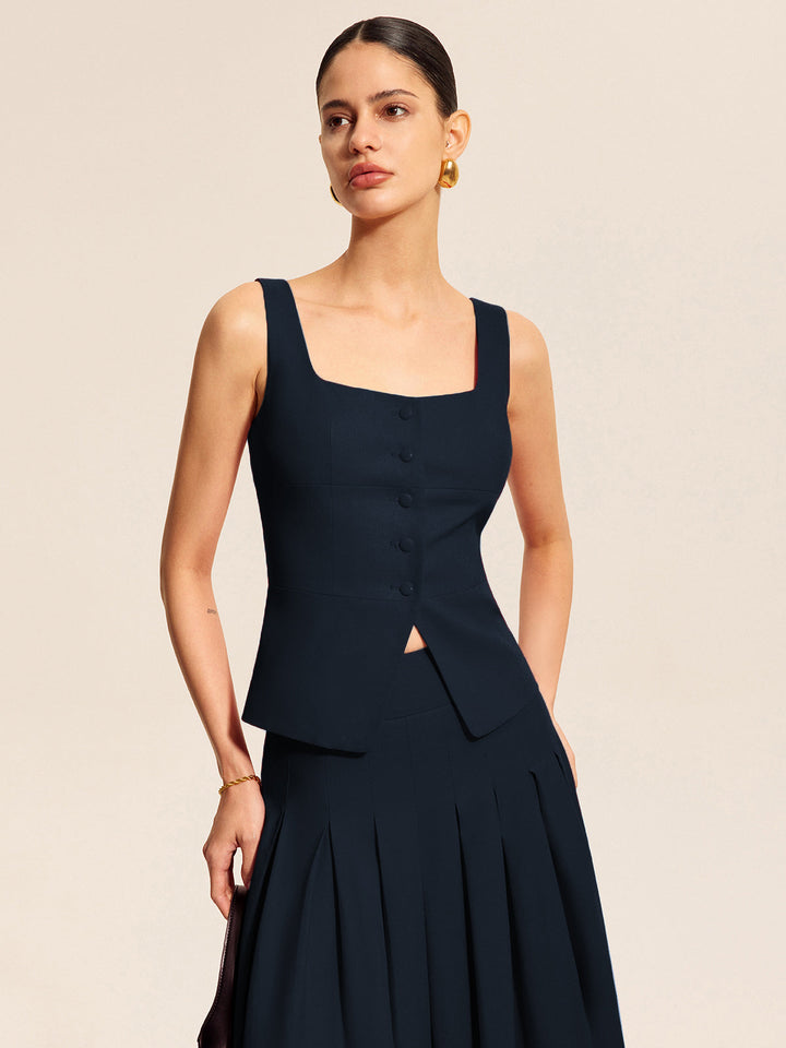 Cotton & Linen Square Neck Vest Top