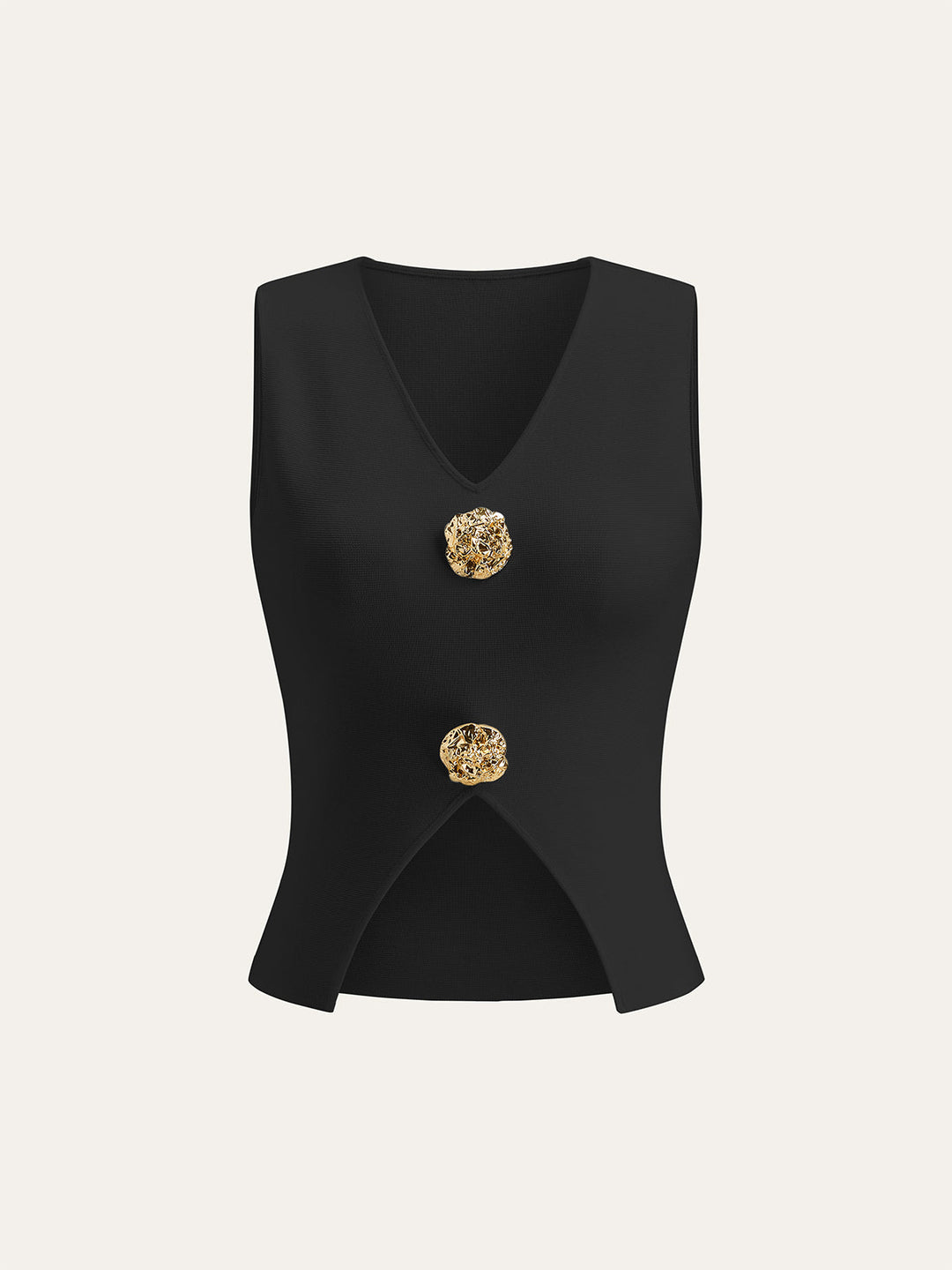 Metal Detail V-Neck Spilt Sweater Vest