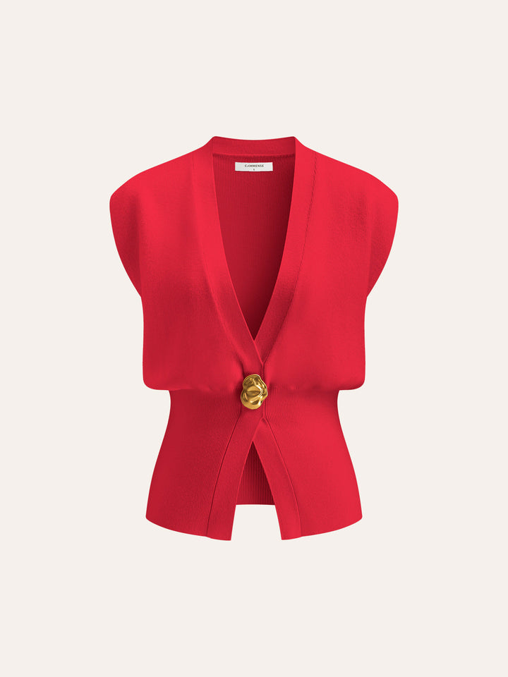 V-Neck Buttoned Detail Sweater Vest