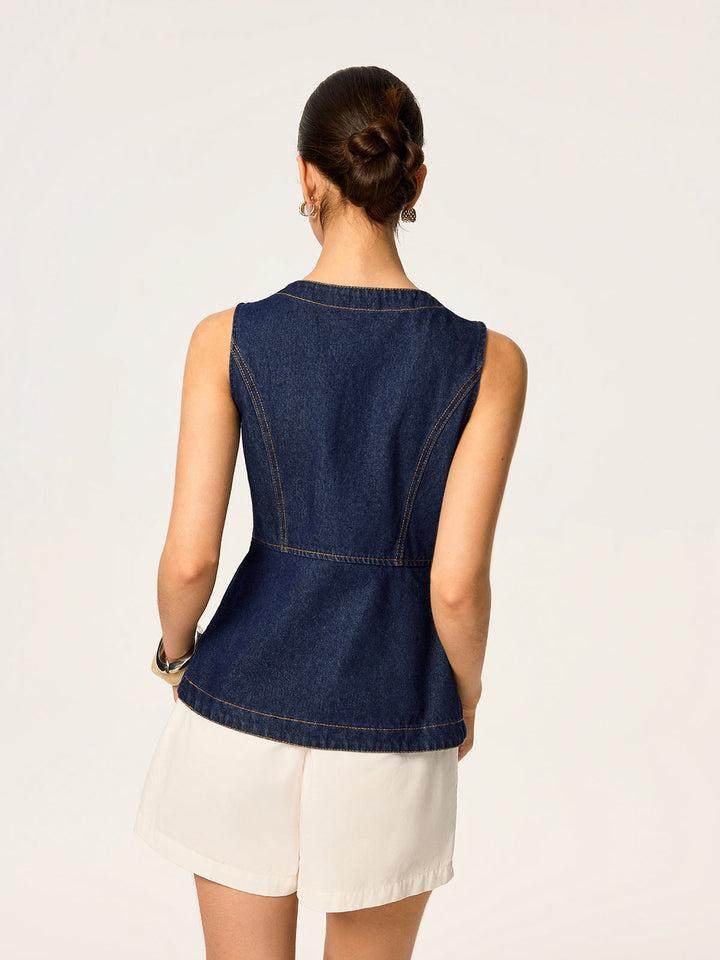 Denim Slim Button Sleeveless Vest