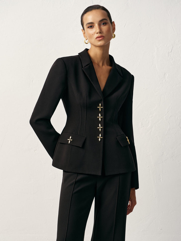 Cross-Shaped Button Blazer