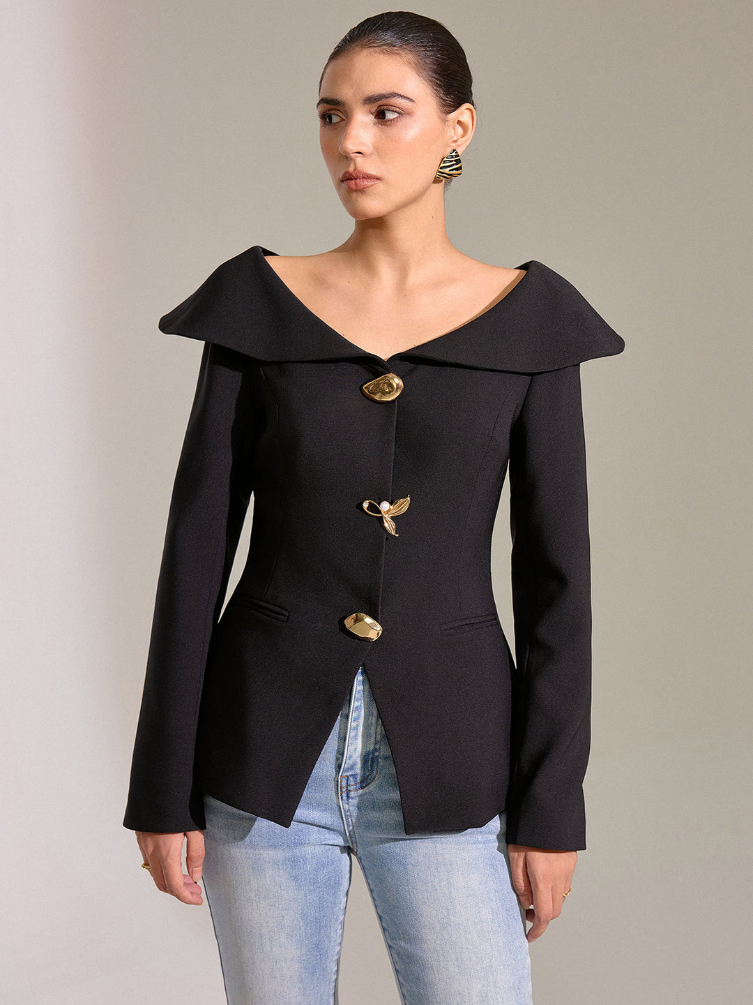 Large Lapel Off-Shoulder Blazer