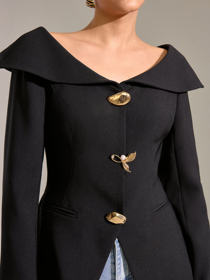 Large Lapel Off-Shoulder Blazer