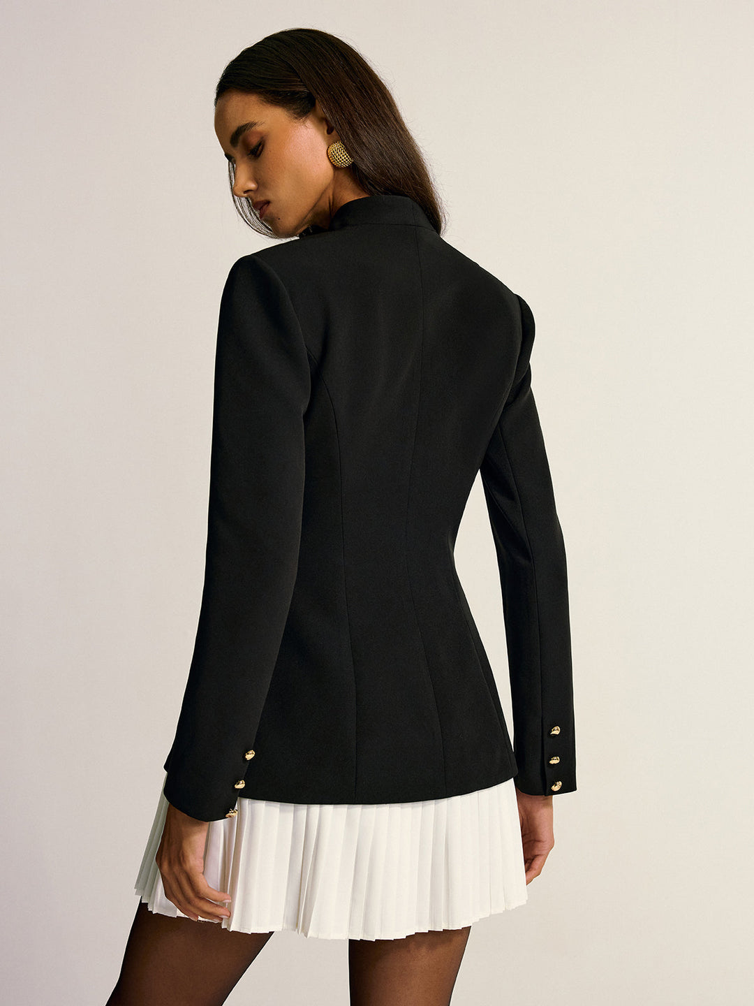 Contrast Pleated Hem Blazer Dress