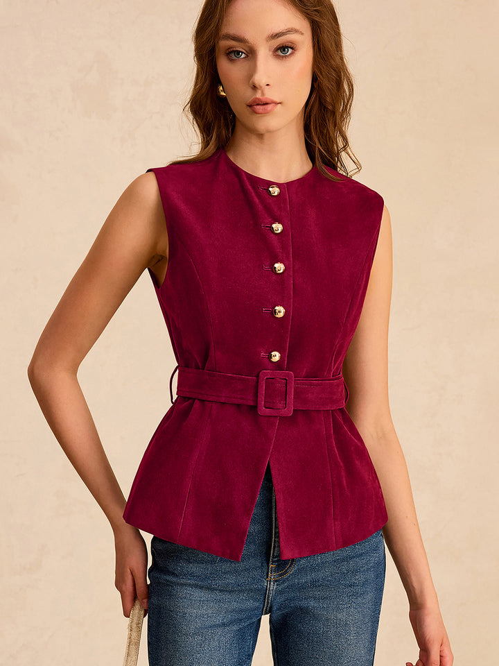Suede Effect Vest with Belt