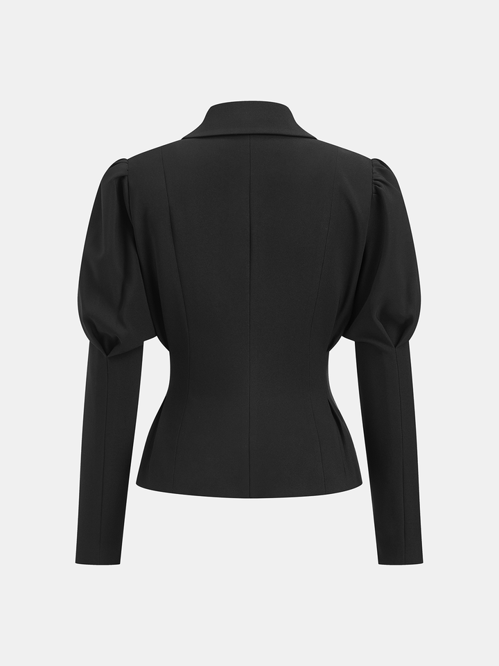 Metal Floral Detail Lantern Sleeve Blazer