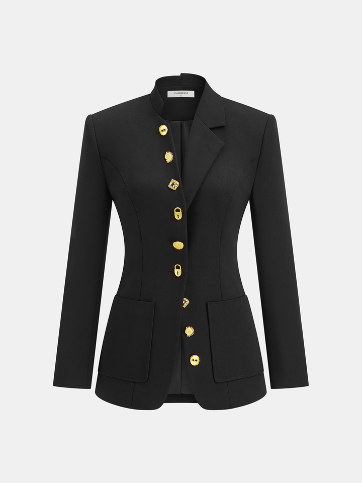 Asymmetrical Design Golden Button Blazer