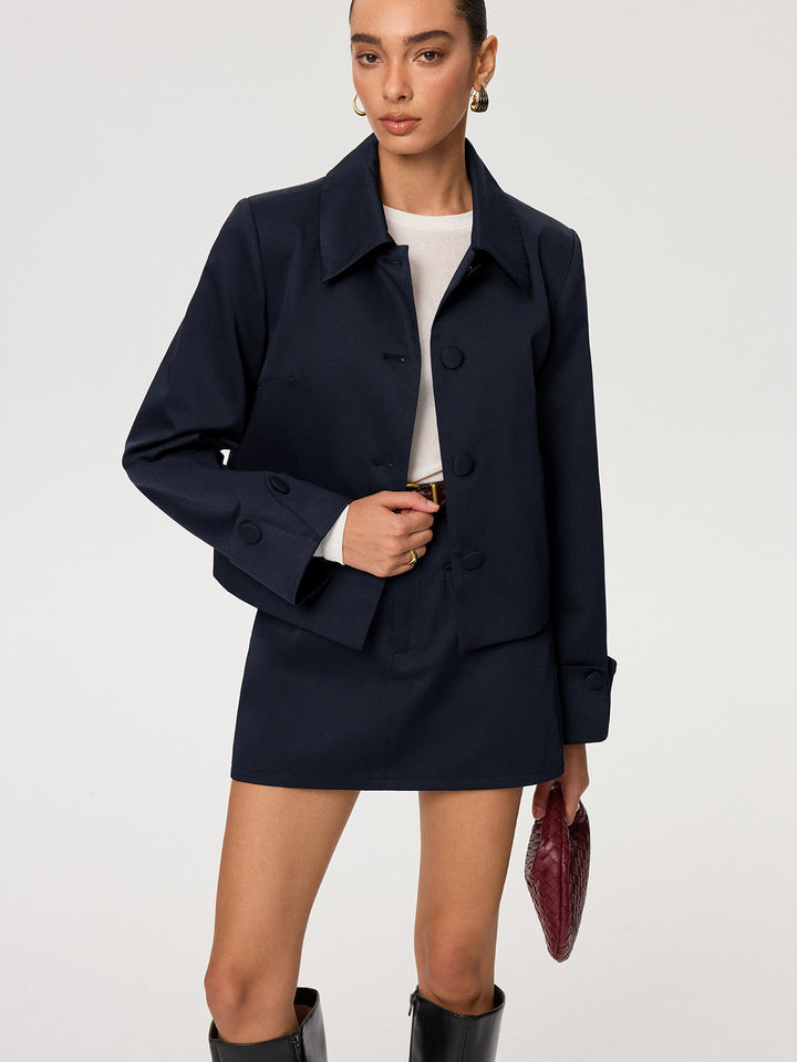 Collared Cotton Blend Jacket