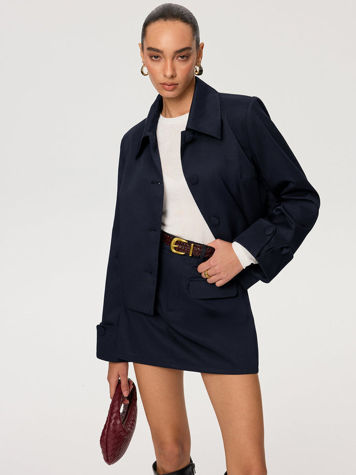 Collared Cotton Blend Jacket