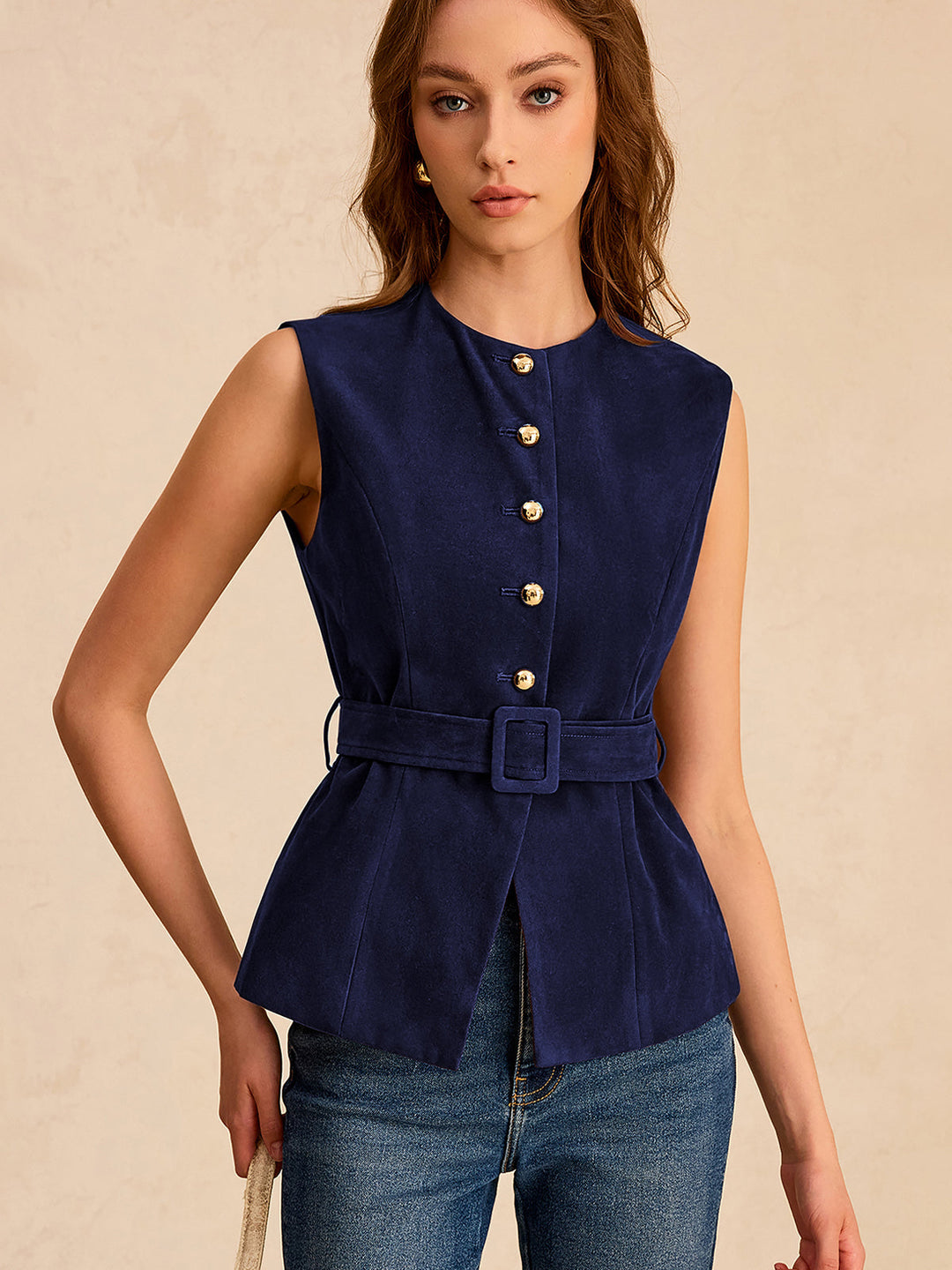 Suede Effect Vest with Belt