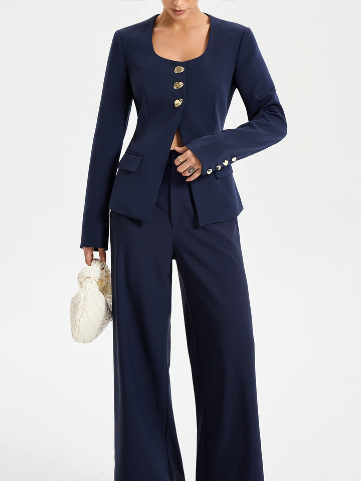 Metal Button Square Neck Blazer