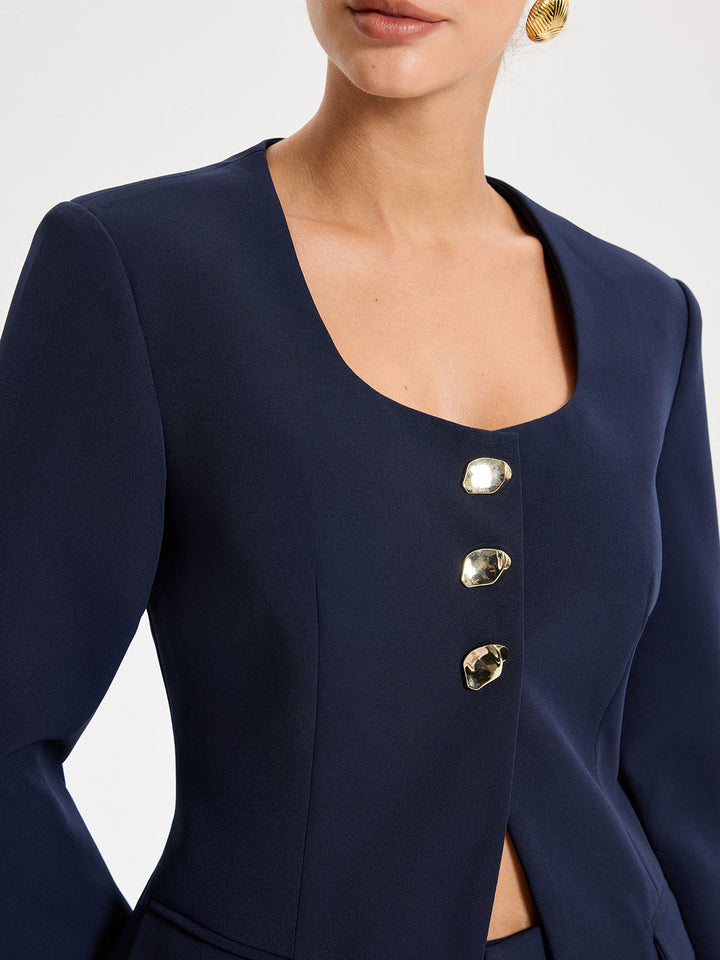 Metal Button Square Neck Blazer