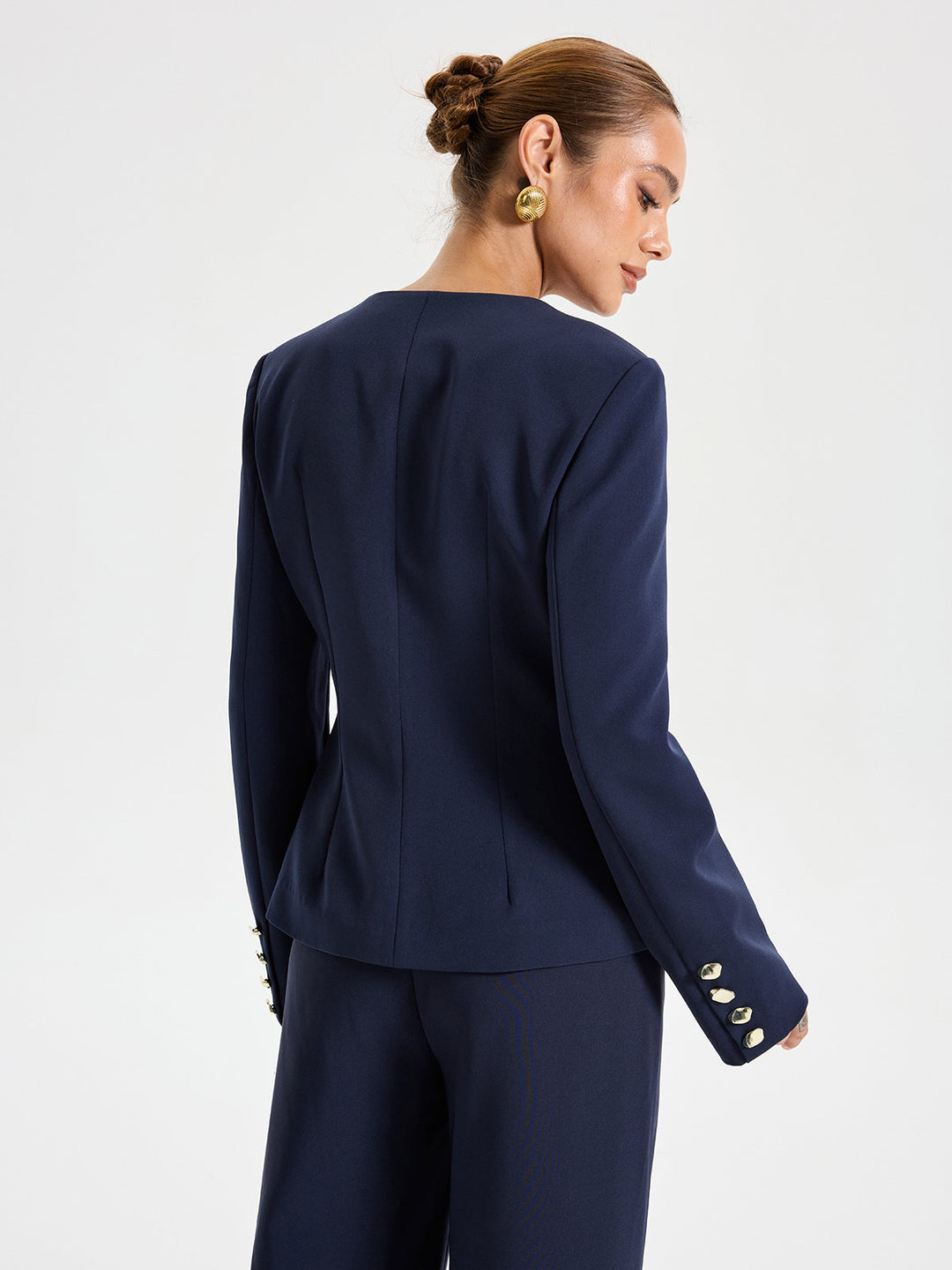 Metal Button Square Neck Blazer
