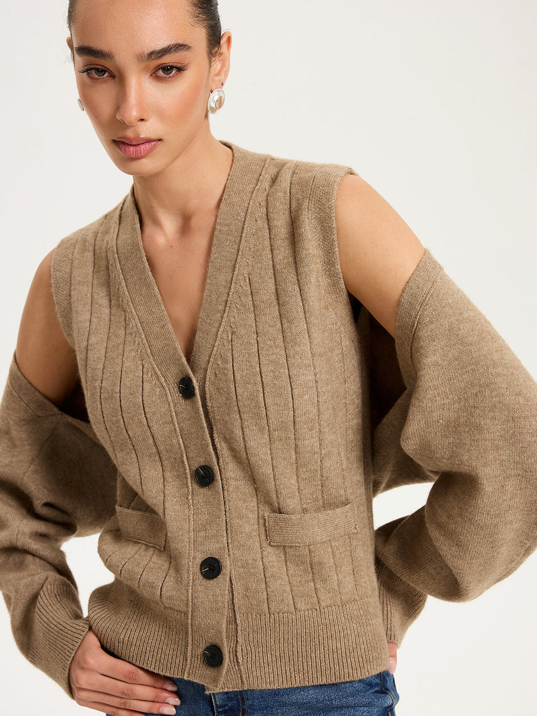 V-Neck Vest and Cardigan Knitted Two-Piece Set
