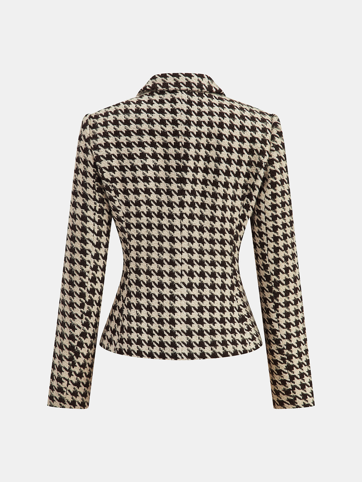 Metal Button Houndstooth Tweed Blazer