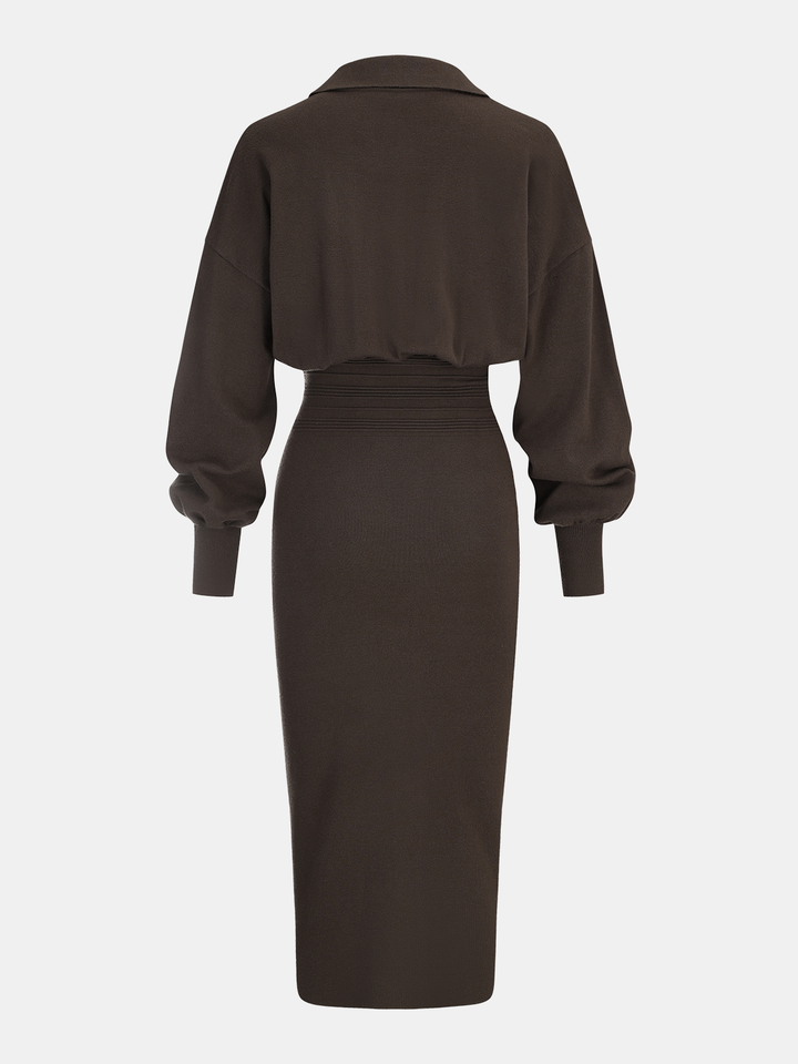 Cinched Waist Knit Shirt Dress