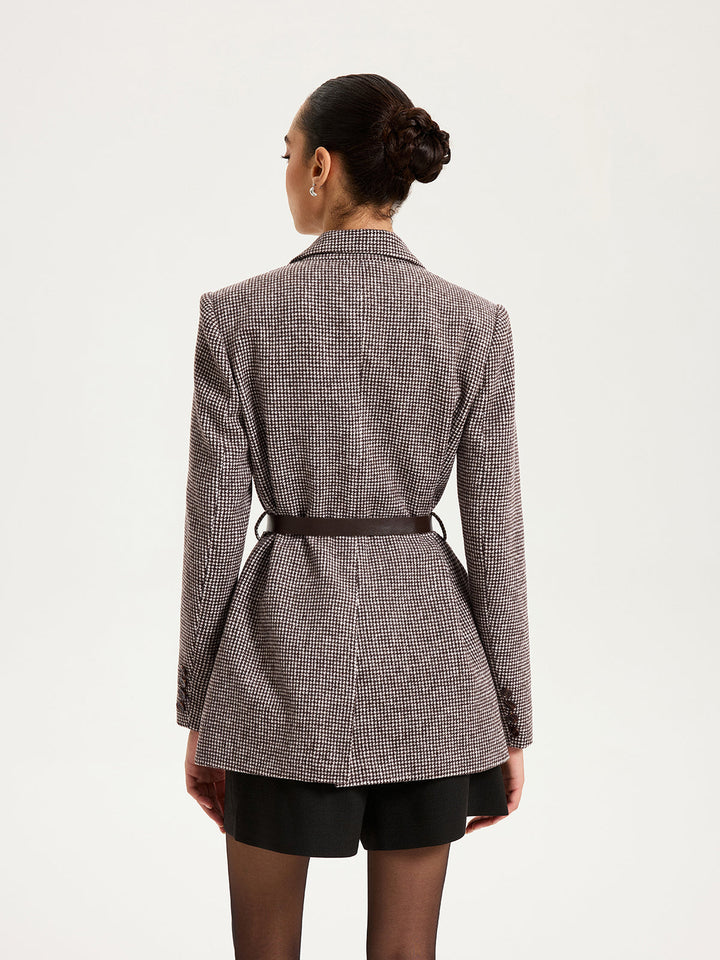 Belted Houndstooth Blazer