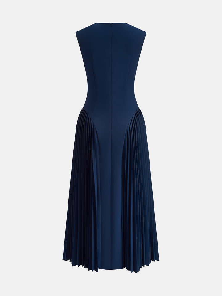 Sleeveless Fitted Pleated Maxi Dress