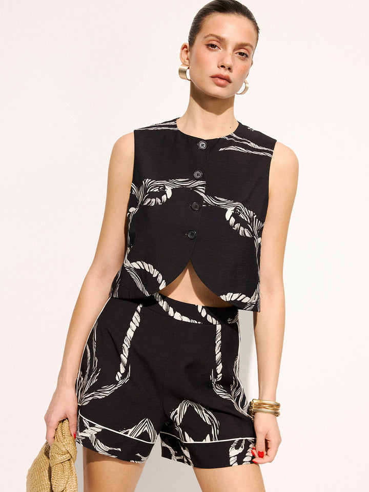 Rope Print Sleeveless Vest & Shorts Set