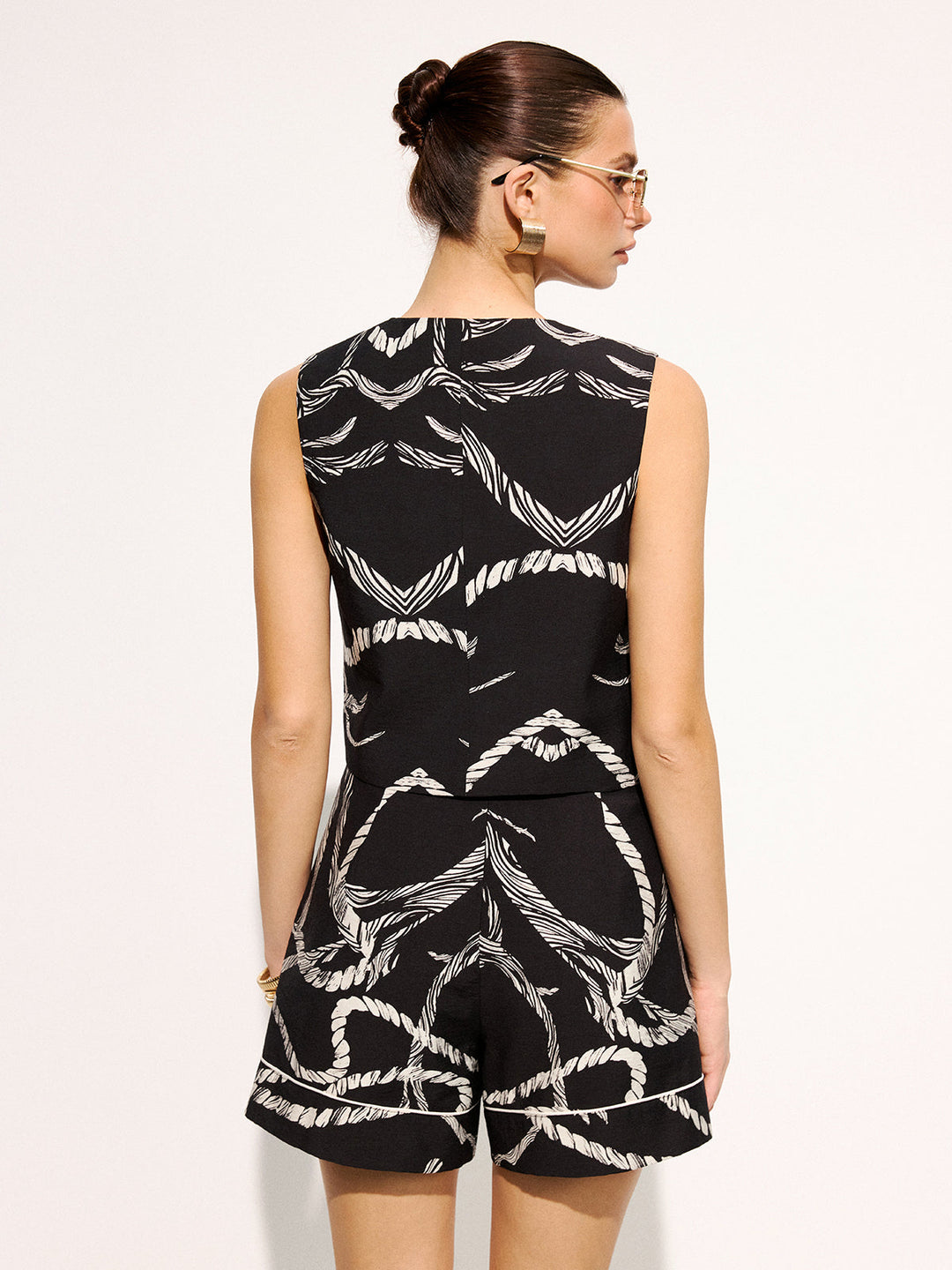 Rope Print Sleeveless Vest & Shorts Set