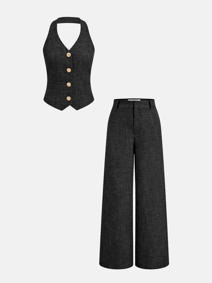 Halter Vest & Wide Leg Pants Set