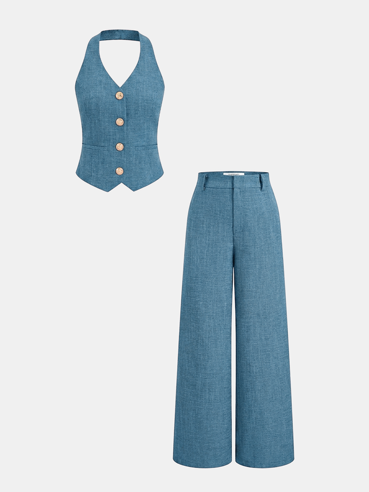 Halter Vest & Wide Leg Pants Set