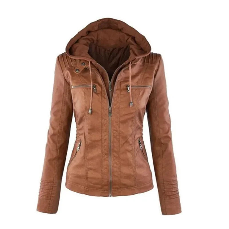 Women's Hooded Faux Leather Jacket