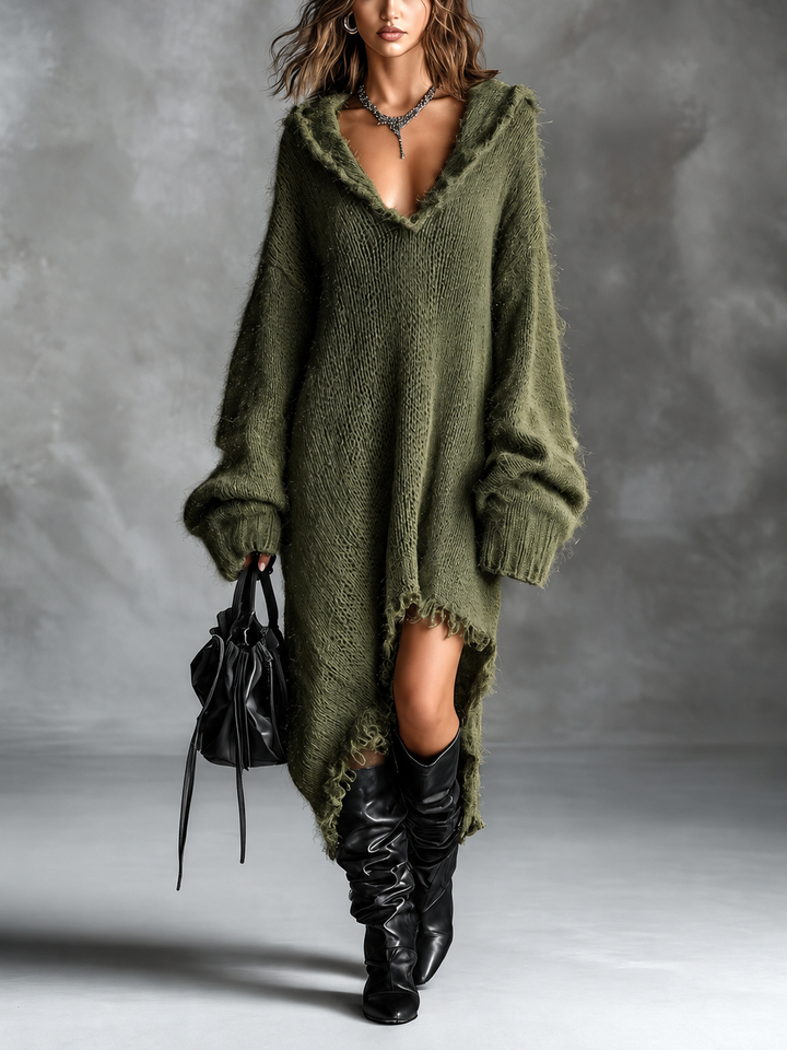 Women's Oversized Soft Knit Hooded Sweater Dress
