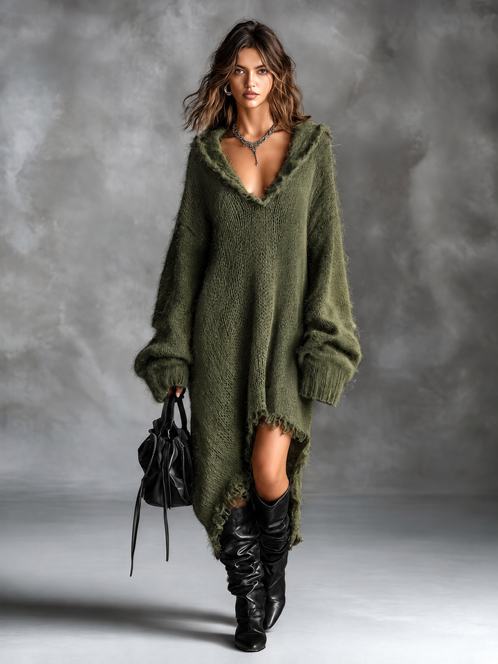 Women's Oversized Soft Knit Hooded Sweater Dress