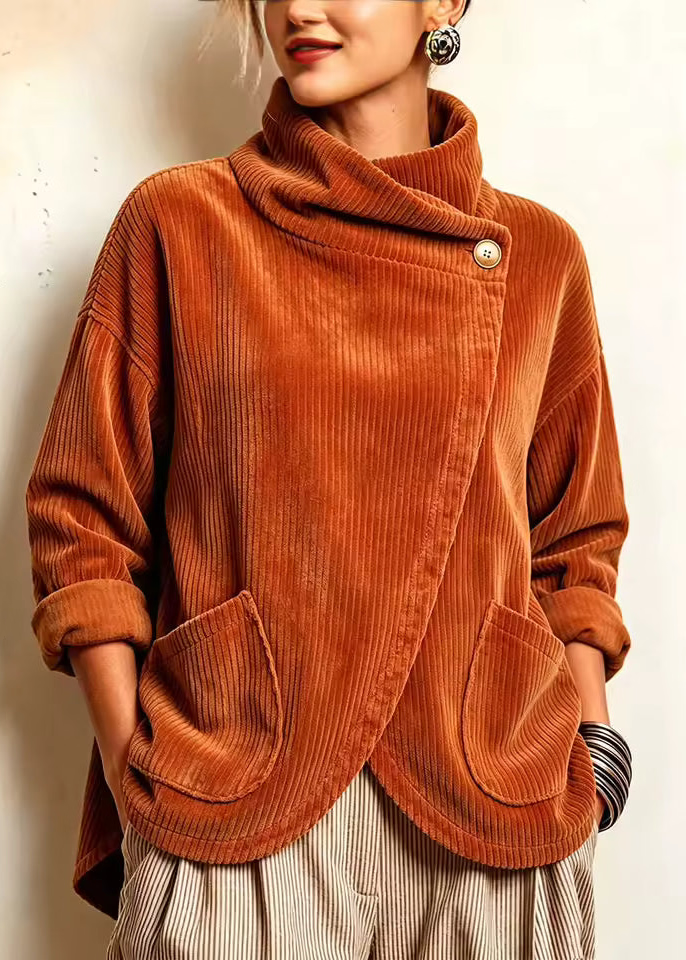 One-Button Corduroy Wrap Top