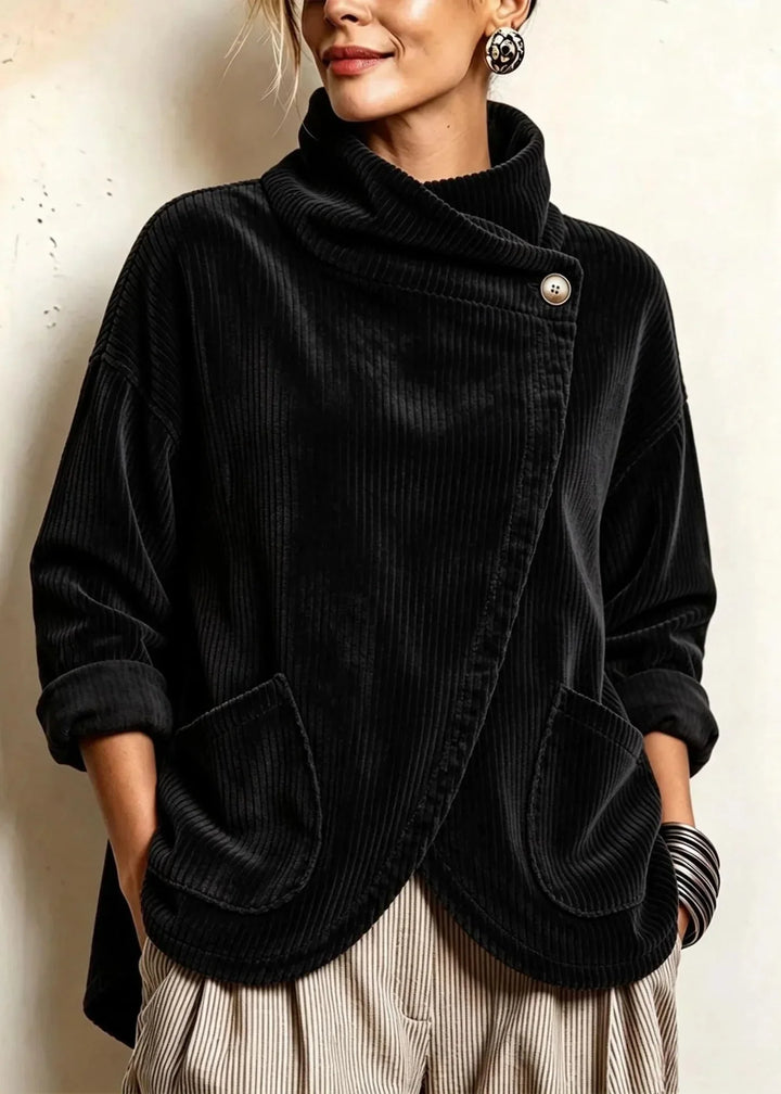 One-Button Corduroy Wrap Top